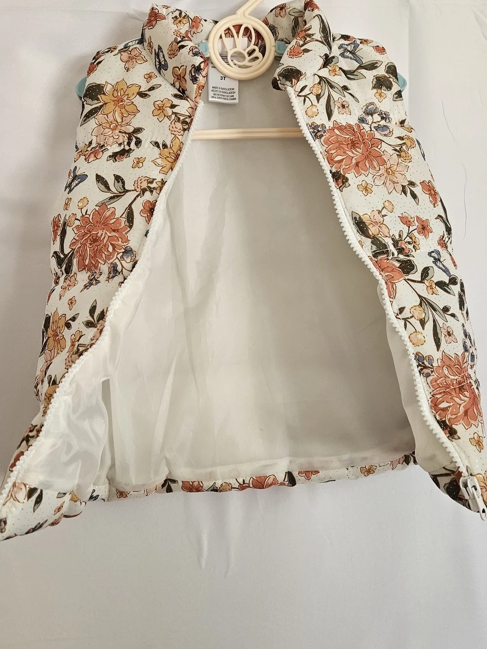 Little Lass Girls Floral Puffer Vest with Glitter Detail - Size 3T